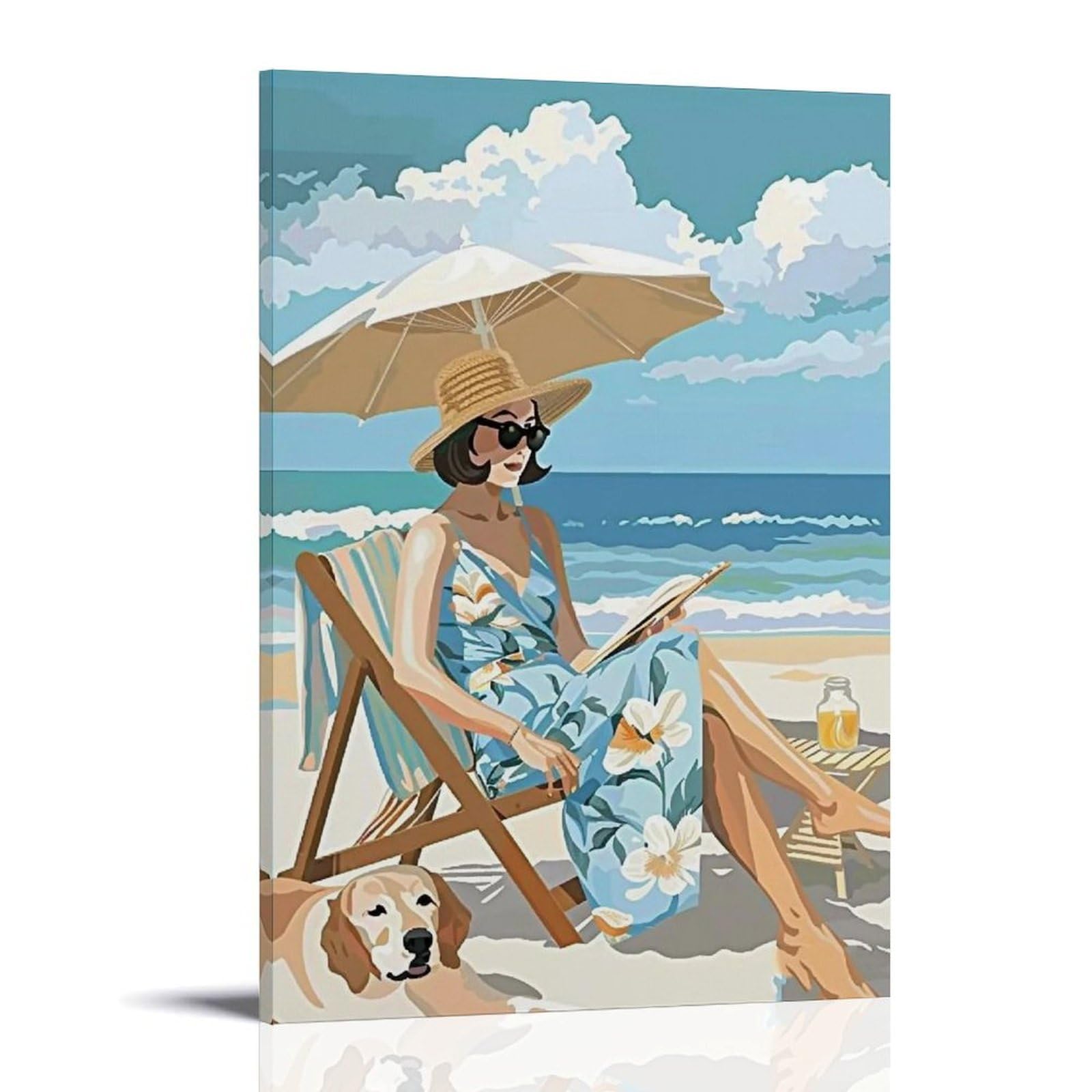 HUERYRYHY Beach Sketch Hour With Labrador 04 Poster Wall Art Canvas Vintage Aesthetic Painting Decor for Rooms 24x36inch Frame-style