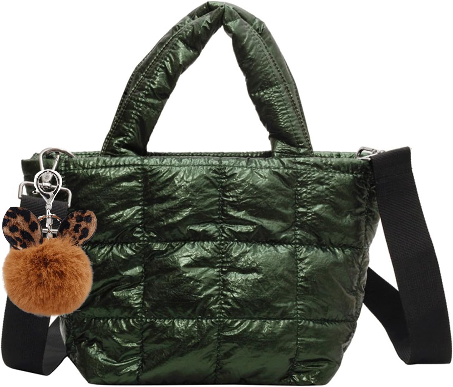 Puffer Tote Bag with Pendant Quilted Shoulder Bags for Women Lightweight Handbag Puffy Cross Body Bags