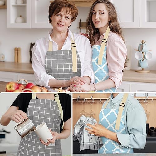 Miniatura 6 de 2 delantales para mujer con bolsillos, delantales de cocina impermeables de lino de algodón, delantal de chef para hombres y mujeres con correa