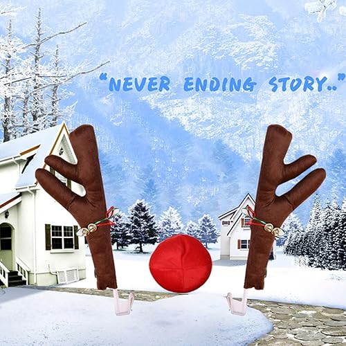 Miniatura 4 de 3 piezas de decoración de cuernos de Navidad para automóvil, cuernos de alce de Navidad con campanas y cintas, kit de decoración de creatividad