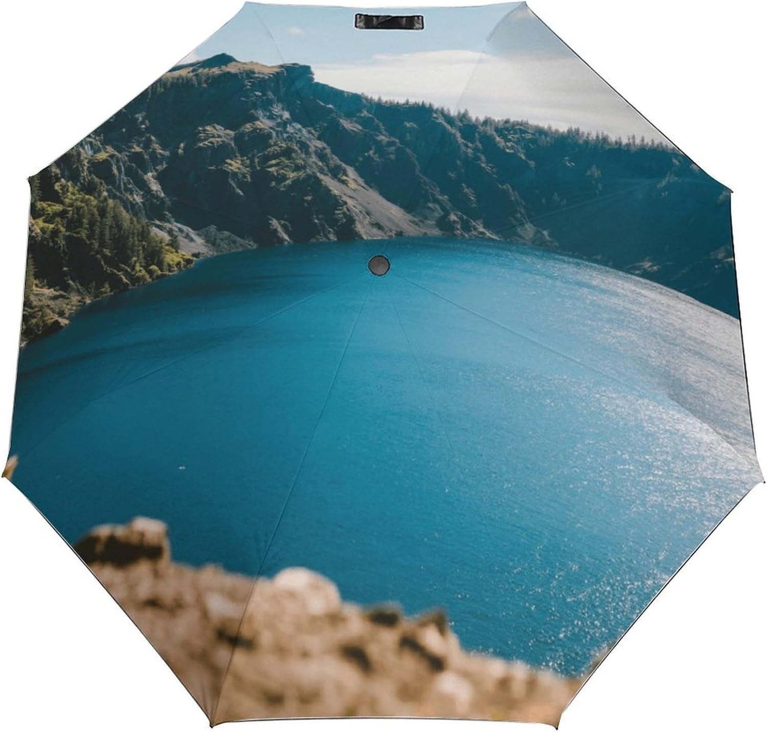Blue Waters of Crater Lake Windproof Travel Umbrella, One-Click Automatic Open And Close, Portable Compact Folding Umbrella for Women Men, Fits Backpack & Car