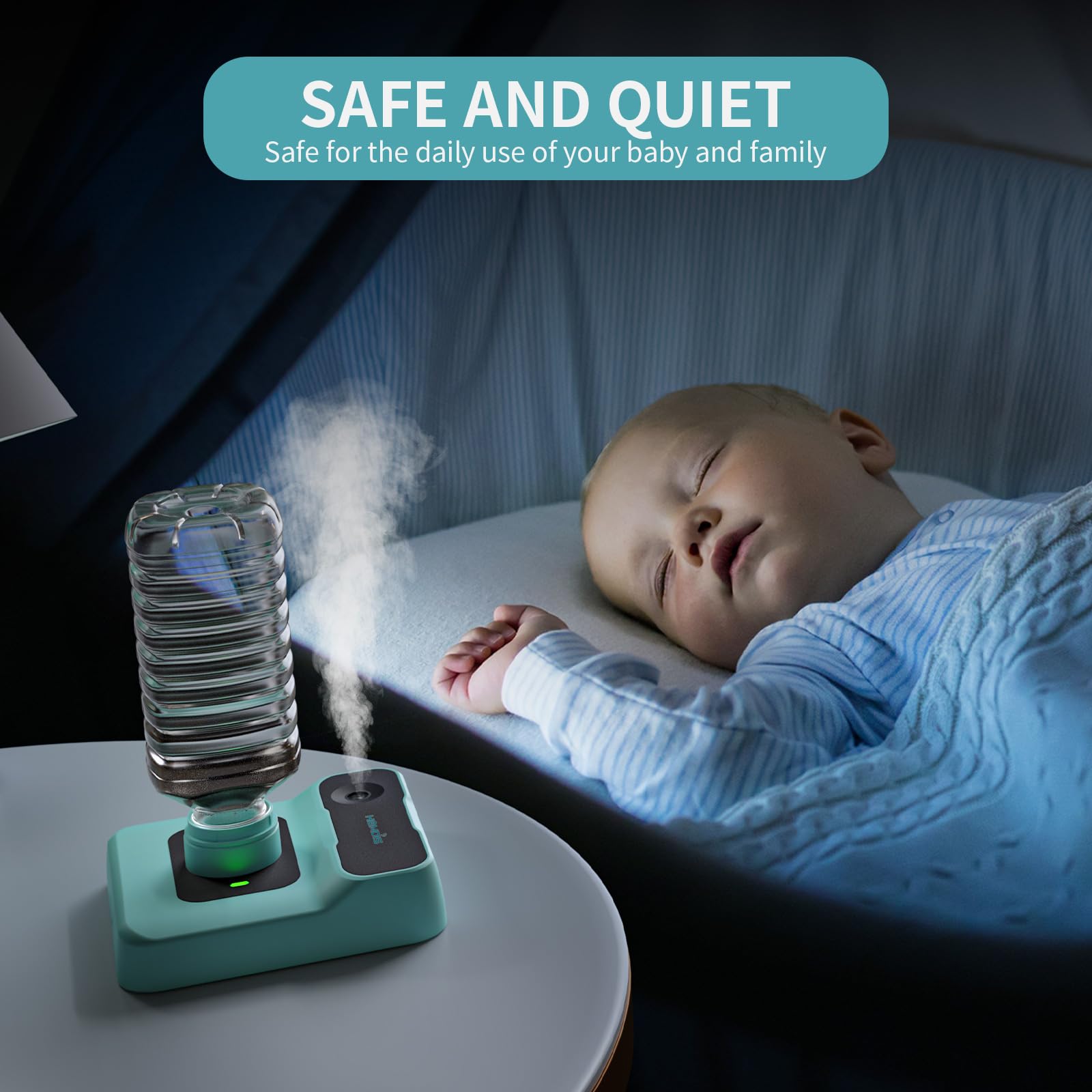 Umidificatore da viaggio, piccolo umidificatore portatile per piante, camera da letto, ufficio, hotel o auto, mini umidificatori a nebbia fredda, silenzioso, 23 dB, spegnimento automatico, luce