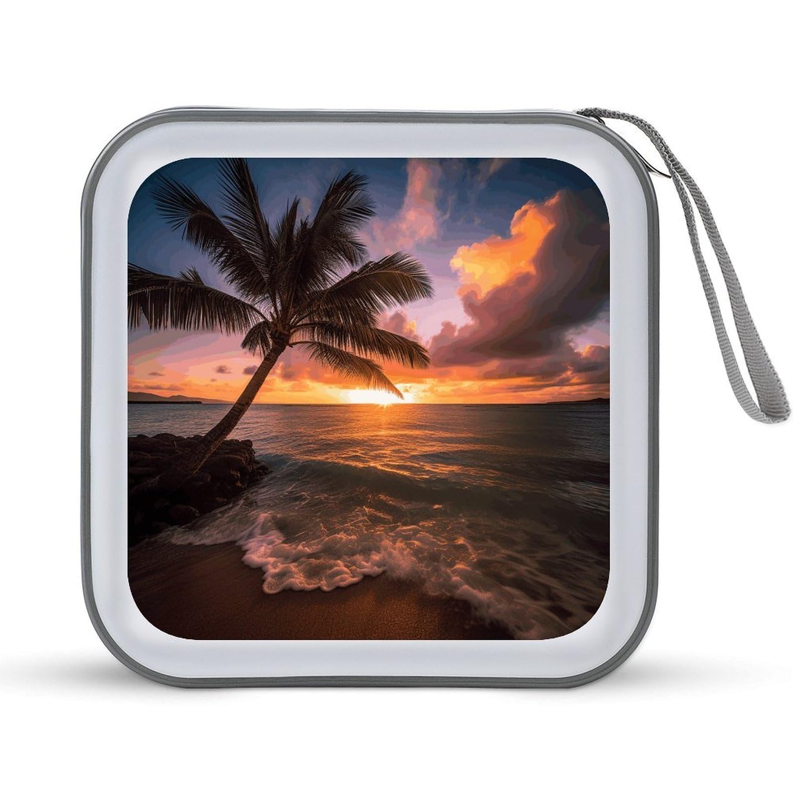 VstaDank Palm Tree Sunset Beach CD Case Holder Hard Plastic DVD Case Storage Holders 40 Capacity Large Storage Disc Wallet Bag Portable Zipper CD/DVD Wallet Holder Organizer for Car Home Travel