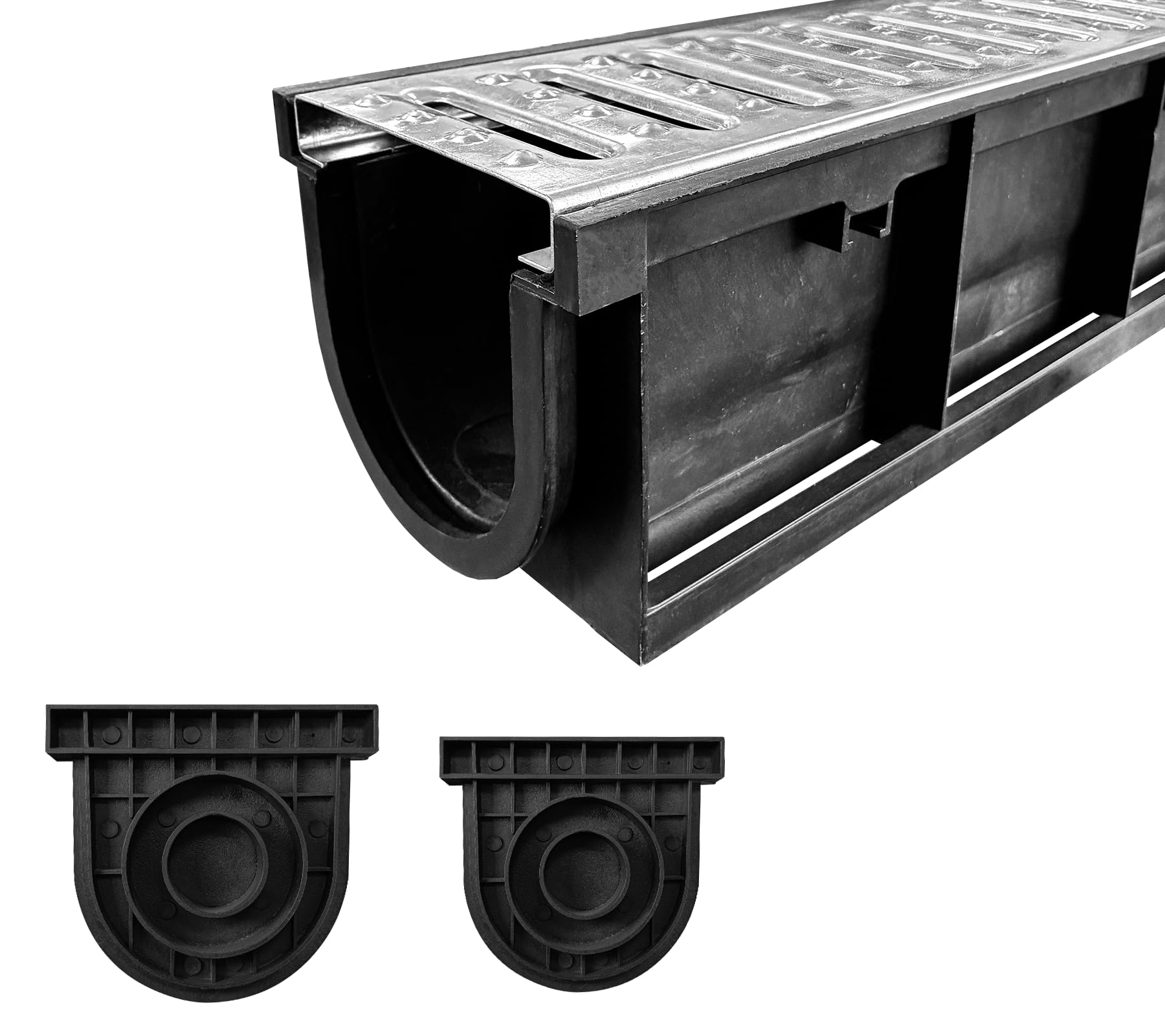 Caniveau extérieur PEHD 1000x155x140mm A15 Grille Acier galvanisé 1m pour allée Jardin Garage