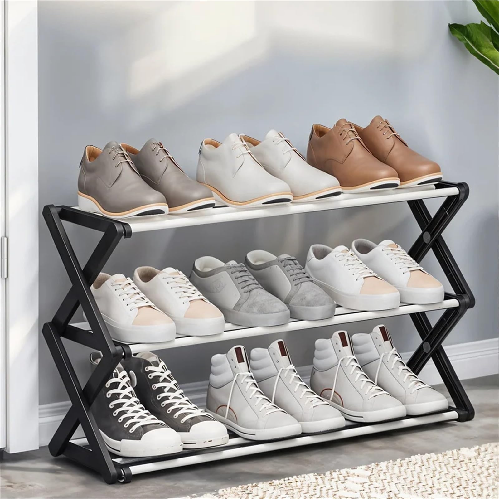 3-Tier Portable Folding Shoe Rack No Installation Corridor