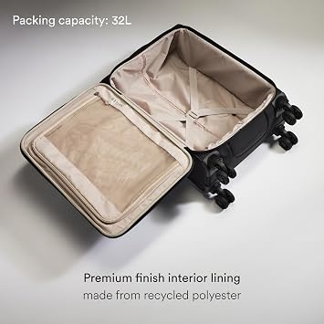 ANTLER - Soft Stripe 2.0 Cabin Suitcase - easyjet Compatible Bag 55x35x20 - Adjustable Handle, 4 Spinner Wheels, Lightweight, TSA Lock - Recycled Polyester Luggage - Black
