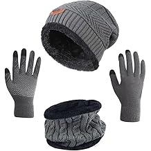 Winter Hat Scarf Gloves Slouchy Beanie Snow Knit Skull Cap Touch Screen Mittens Circle Scarves for Women Men
