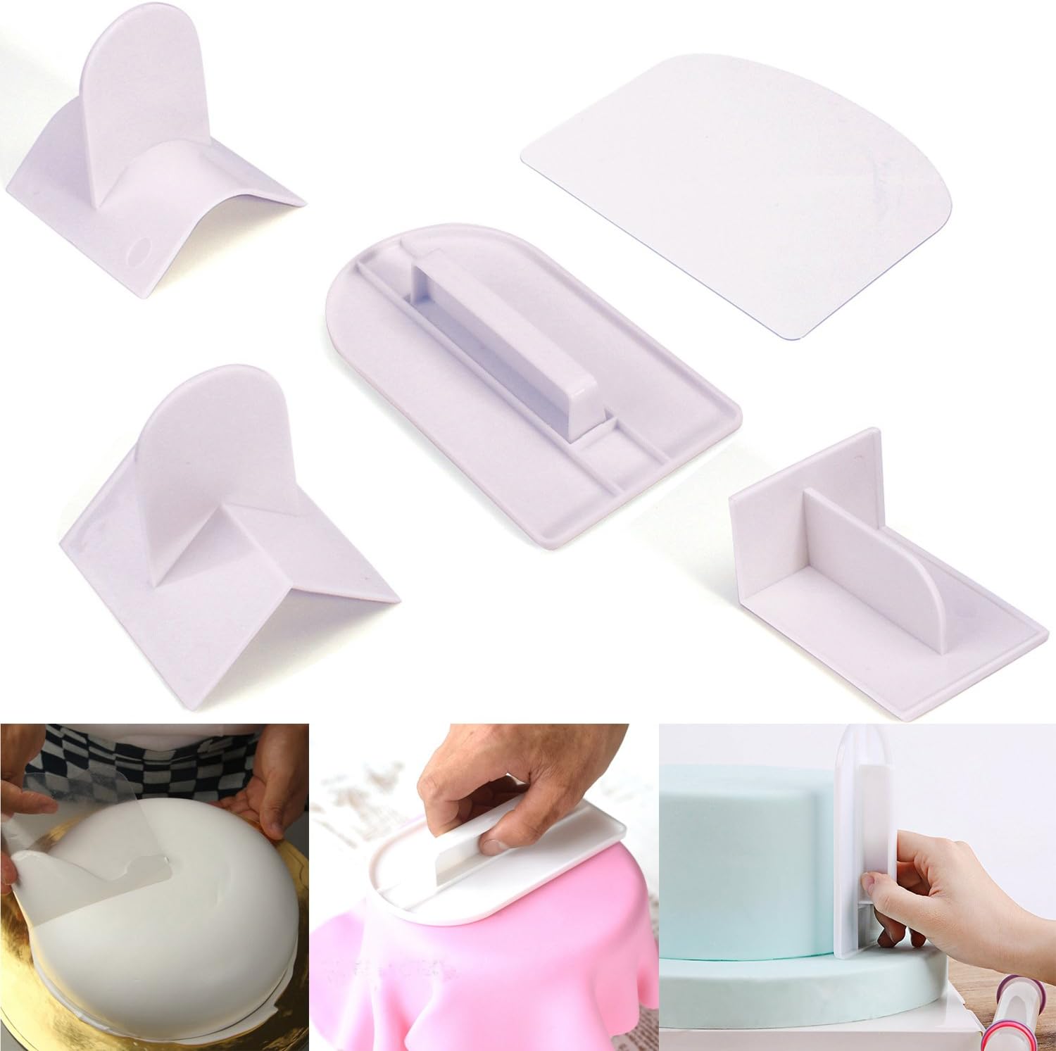 5PCS Fondant Smoother Fashionbabies Fondant Smoothing Tool Cake,Fondant Smoother Tool,Cream Scraper(5 PCS)