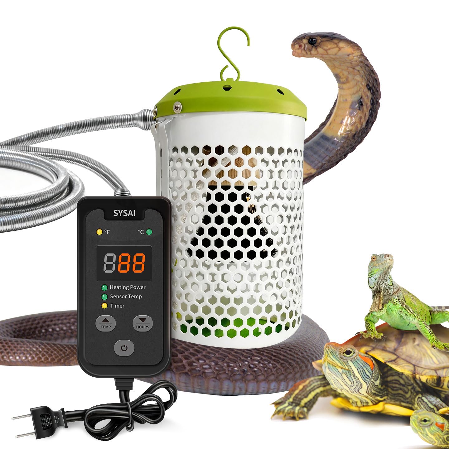 SYSAI Heat Lamp for Reptiles 100W with Thermostat, Chew Proof Cord for Ultimate Safety, Creates a Cozy Warm Haven for Your Beloved Bearded Dragon, Snake, Turtle & Amphibians