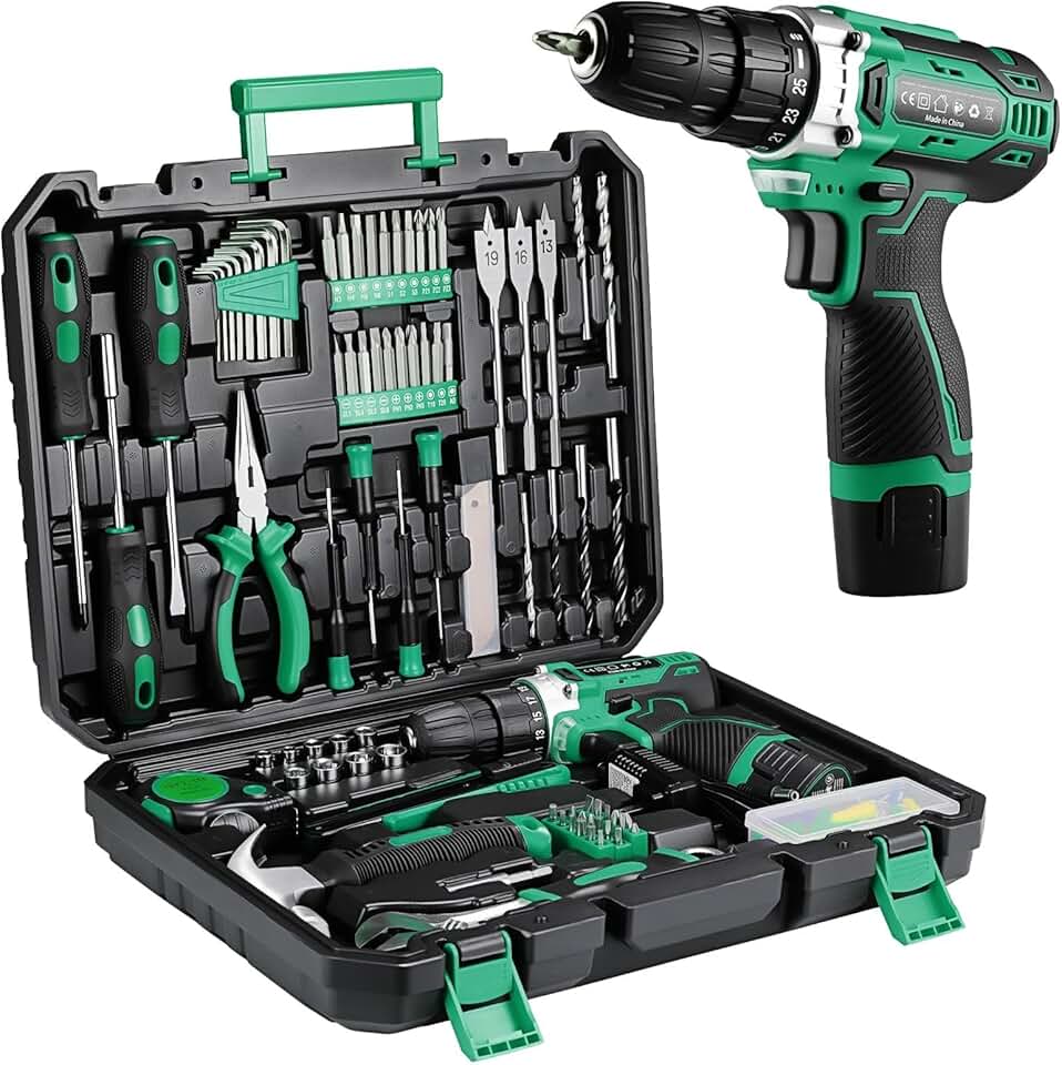 138 Pieces Tool Kit Set, Toolbox with 12V Cordless Drill Set