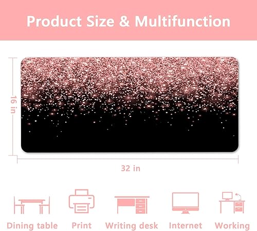 Miniatura 2 de Britimes Alfombrilla de Escritorio Rosa Oro Rosa Dorado Negro Antideslizante de Cuero PU Grande para Teclado y Ratón Accesorios de Escritorio de oro