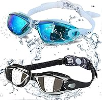 ALLPAIPAI Swim Goggles Pack of 2 - Anti-Fog, No Leak, UV Protection, Wide View for Adults, Kids, Men Women