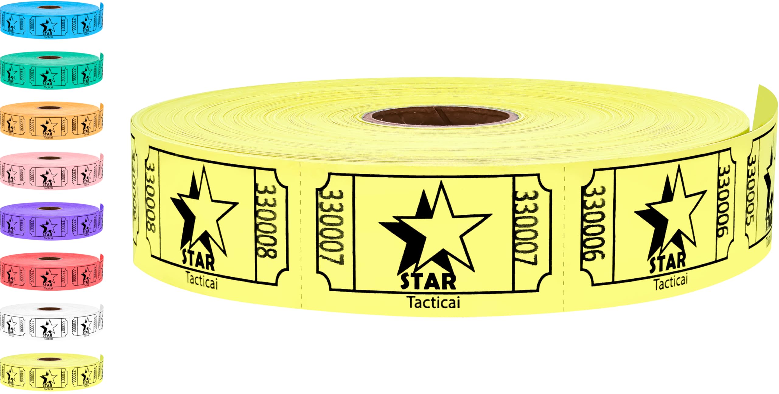 Tacticai 1000 Raffle Tickets, Star, Yellow (1 of 8 Colors), Single Roll, Ticket for Events, Entry, Class Reward, Fundraiser & Prizes