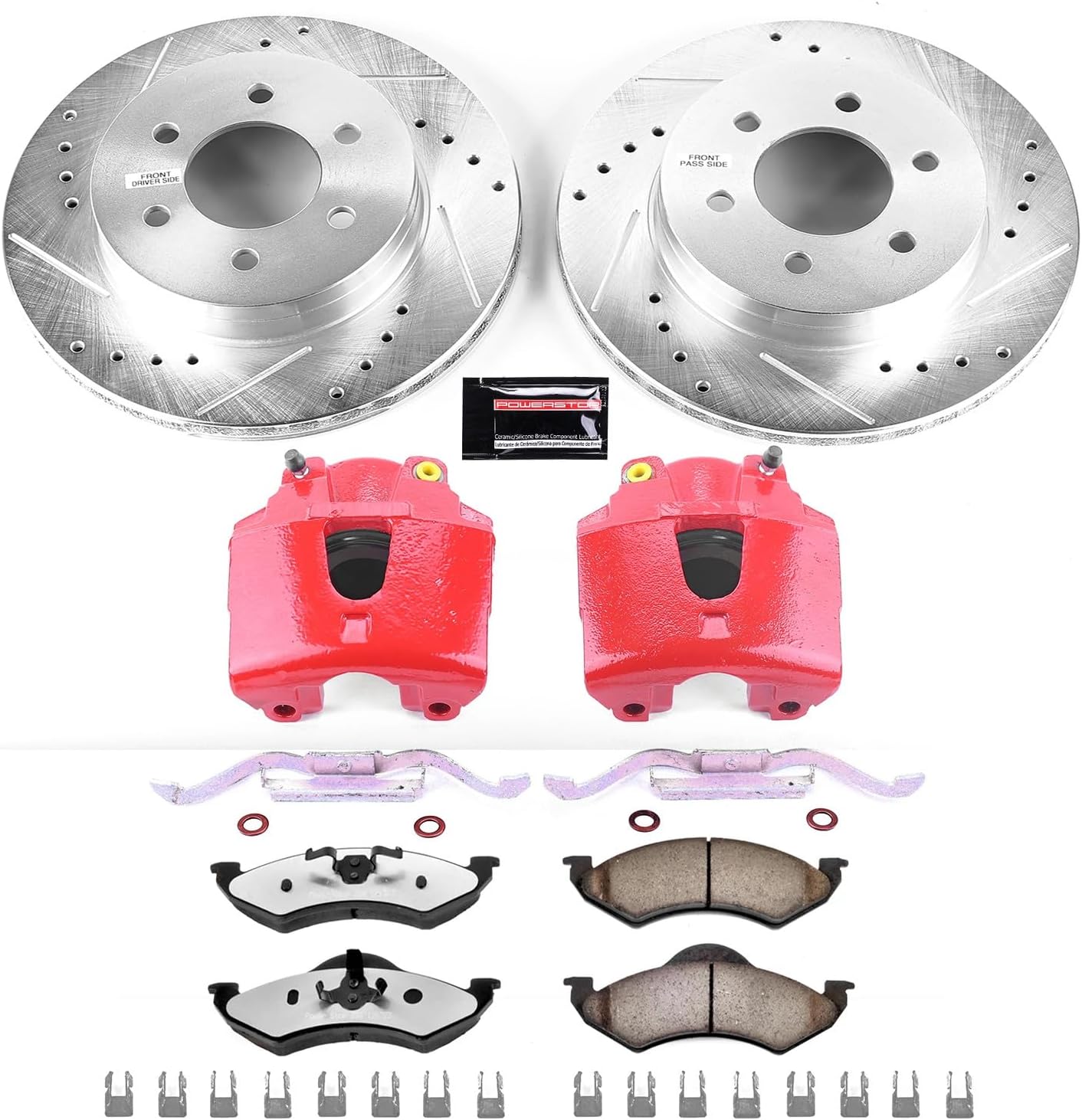 PowerStop Front Brake & Caliper Kit For Dodge Dakota 2000-02 | Dodge Durango 2000-02 - Drilled and Slotted Truck & Tow Disc Rotors with Ceramic Brake Pads Upgrade, KC2139-36