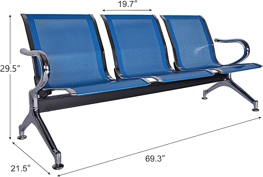 Kinsuite 3-Seat Waiting Room Chairs - Airport Reception Chairs Lobby Bench Seating for Office Business Bank Hospital, Blue