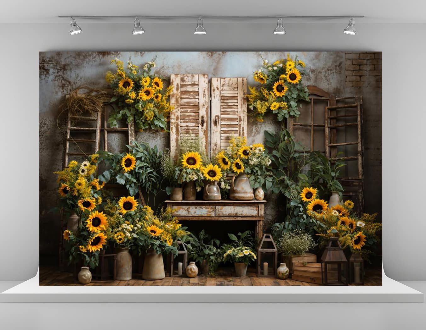 Amazon.com : RBQOKJ 7x5ft Sunflower Landscapes Backdrop Retro Wooden ...