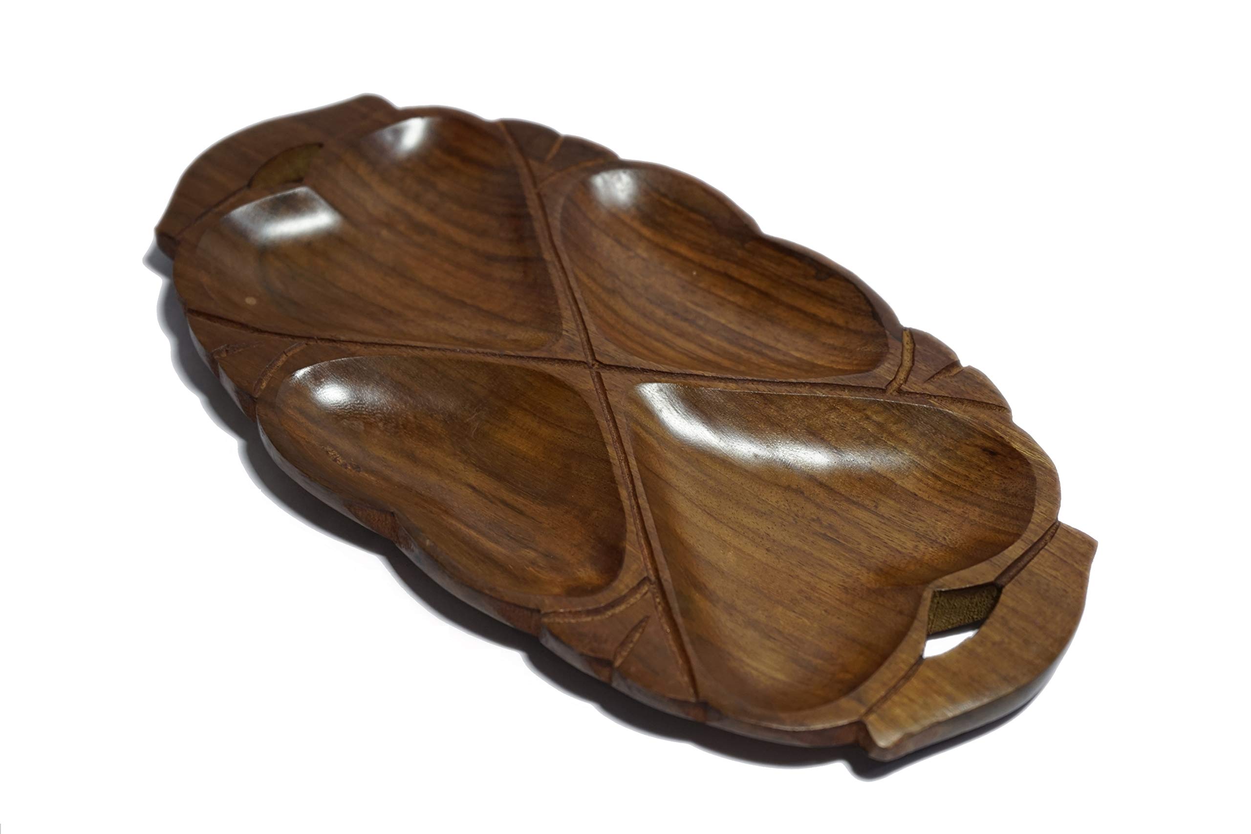 DECORVAIZ Serving Snacks, Dry Fruits Handcrafted Wooden Tray Cum Platter - 4 Compartments 4