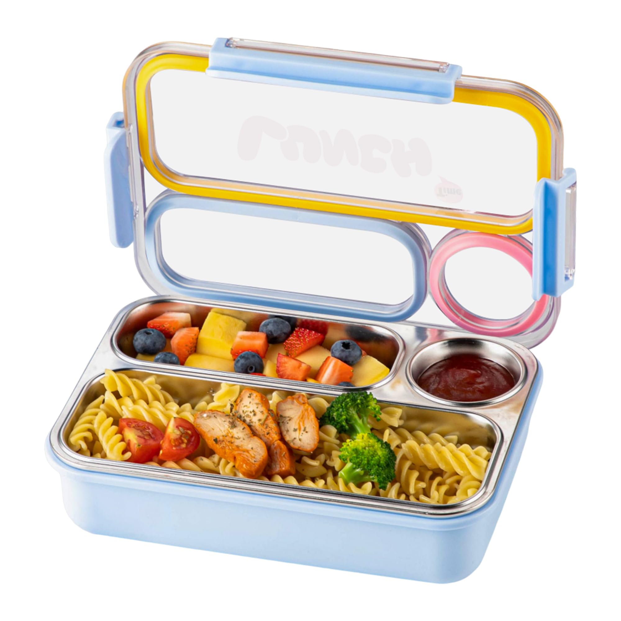 MEEYUU Stainless Steel Snack Bento Box, 3 Compartment Lunch Box with Lids