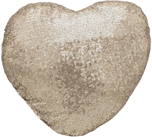 Fennco Styles Almohada decorativa de lentejuelas y sherpa, con forma de corazón, 13 pulgadas de ancho x 14 pulgadas de largo, cojín champán para