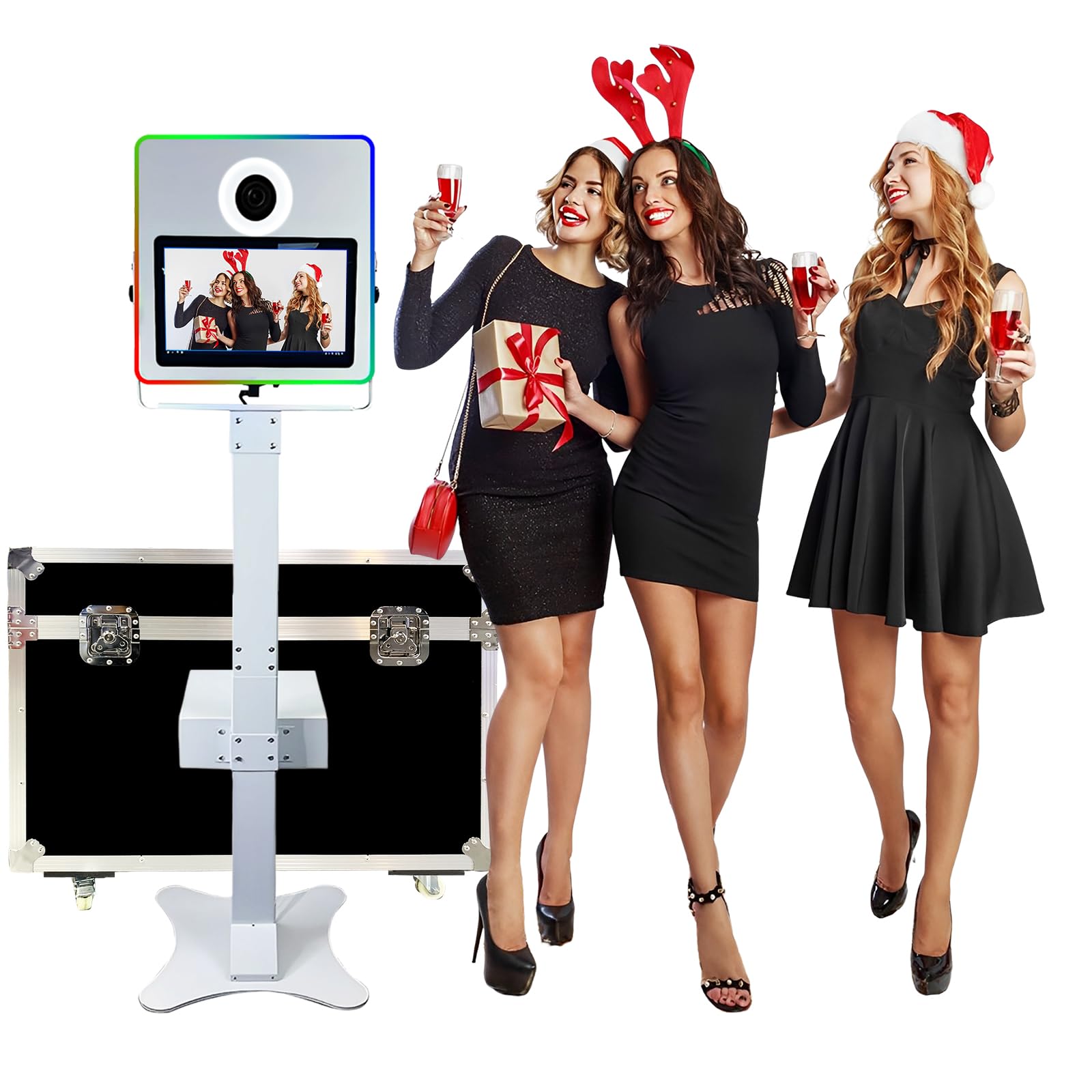 15.6in Portable DSLR Photo Booth Machine Touch Screen Camera Photobooth with RGB Light Ideal for Christmas,Weddings,Parties,Celebrations,and Events Rental (White, Machine)