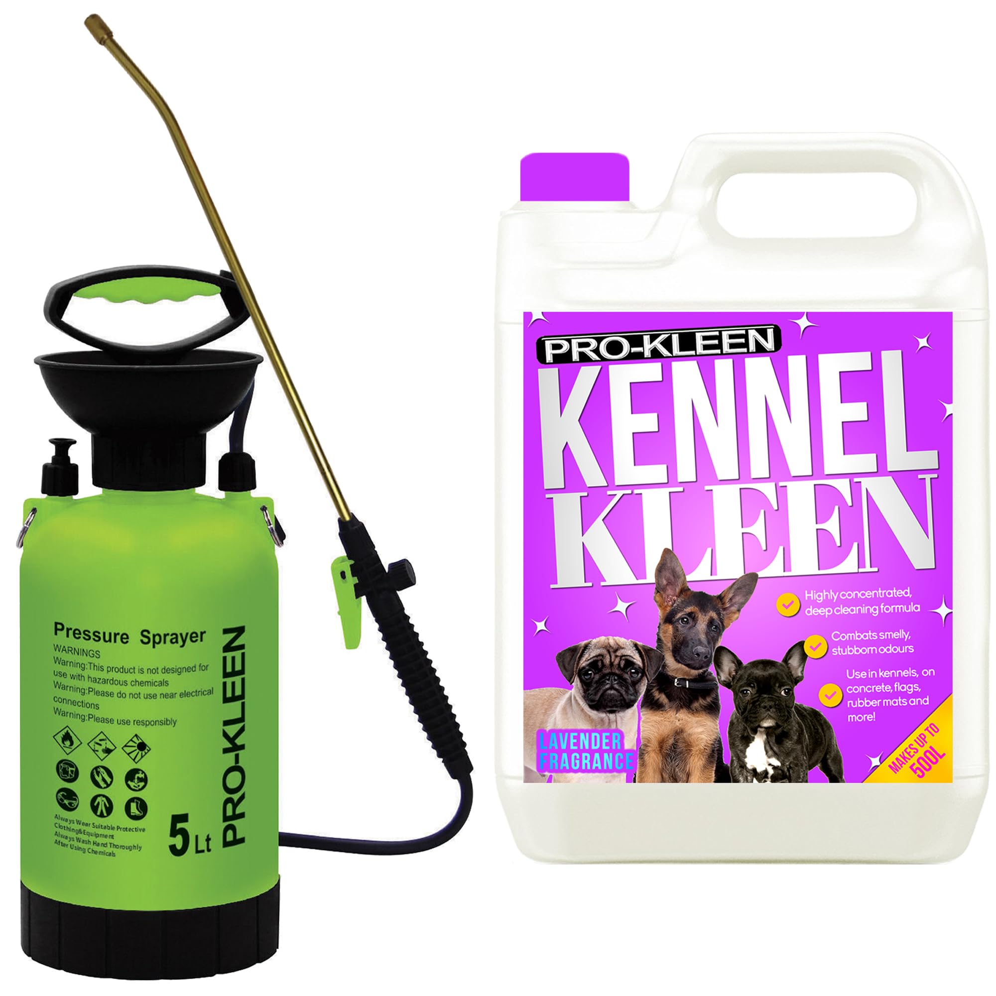 Pro-Kleen Kennel Disinfectant, Cleaner 5L With 5L Pump Pressure Sprayer, Sanitiser & Deodorise - Catteries, Hutches, Aviaries, Patios, Artificial Grass (Lavender)