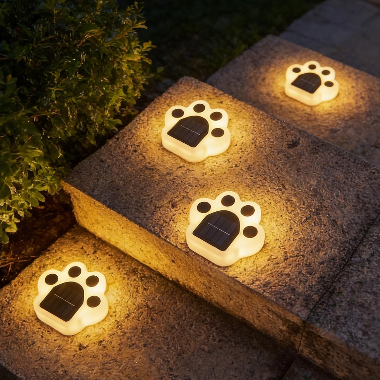 Fohil Solar Garden Lights Outdoor, 4 Pack Solar Stake Lights Paw Print Waterproof Decorations Outdoor for Stair, Steps, Garden, Yard, Pathway, Lawn