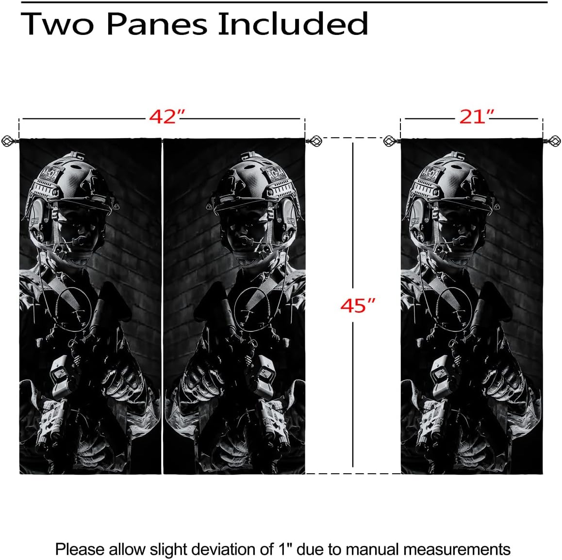 Soldier Holding Gun Blackout Curtains for Girls Boy Home Decor, Army Rifle Warrior Military War Rod Pocket Thermal Insulated Drapes Darkening Window Curtain for Bedroom Living Room, 42 x 45 Inch