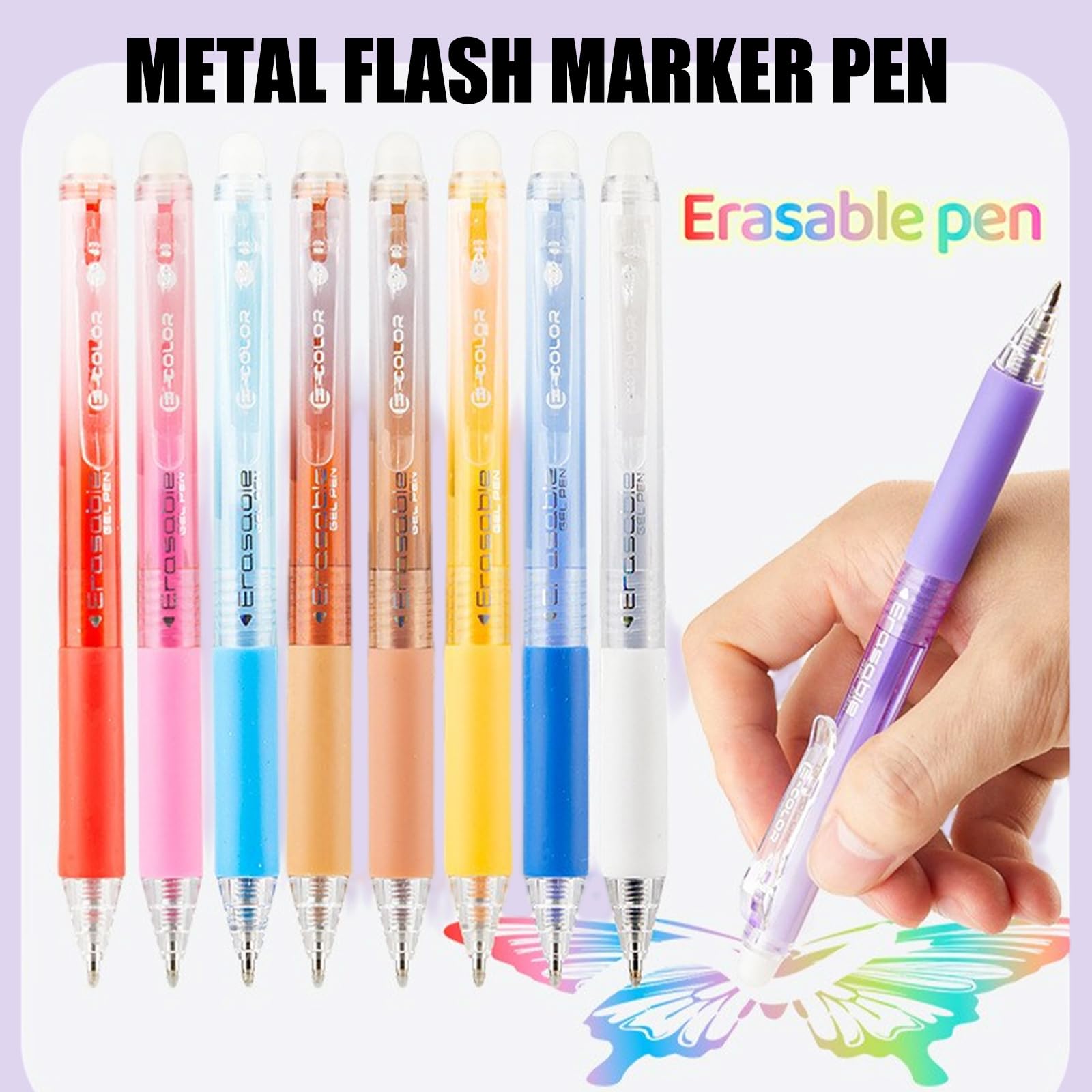 Yolkify 12 Colors Erasable Pens Rub Out Pens, Erasable Gel Pen, 0.7mm Rub Out Friction Pen with Rubbers on the End, for Writing, Stationary Adult Bullet Journal Stocking Fillers for Teenage Christmas - Image 4