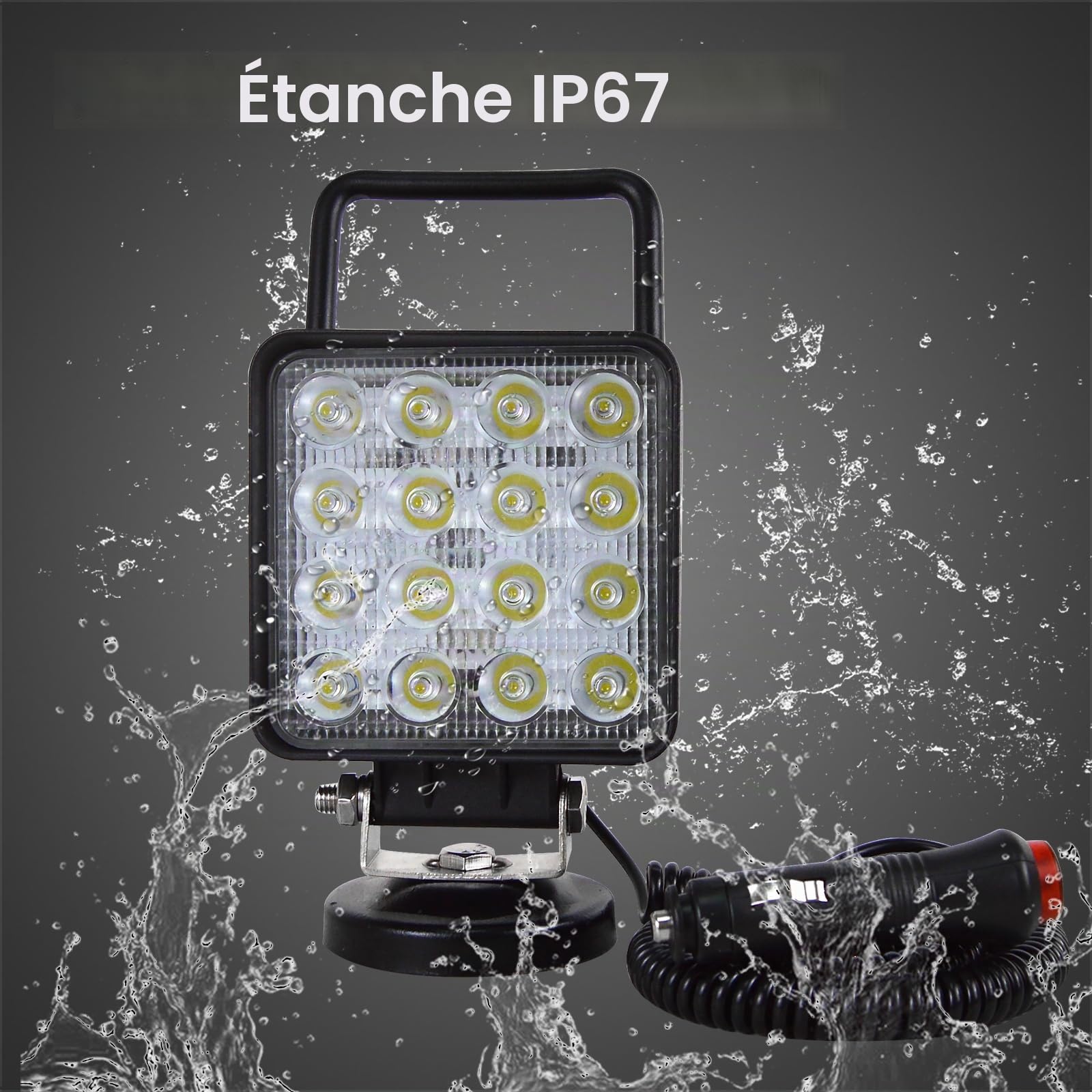 AUXTINGS 10.5 cm 48W Portable LED lumière de travail Offroad Spot Light interrupteur allume-cigare support de base magnétique pour voiture SUV remorque tracteur camion ingénierie maintenance camping