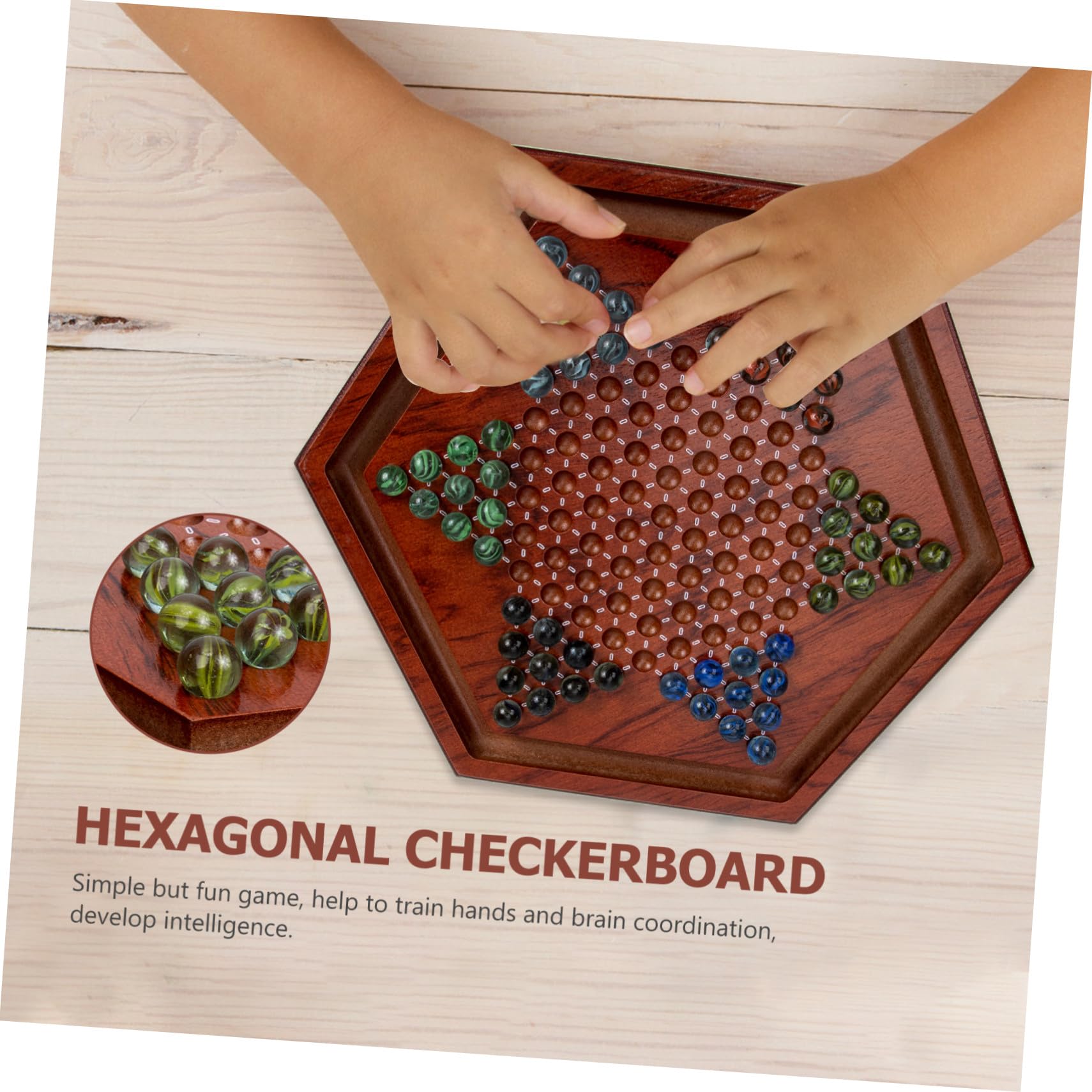 Hohopeti Gioco da Tavolo Dama Cinese Scacchiera Esagonale in Legno Marrone, Set per Bambini, Miglioramento Abilità Problem Solving e Multiplayer, per Uso Domestico