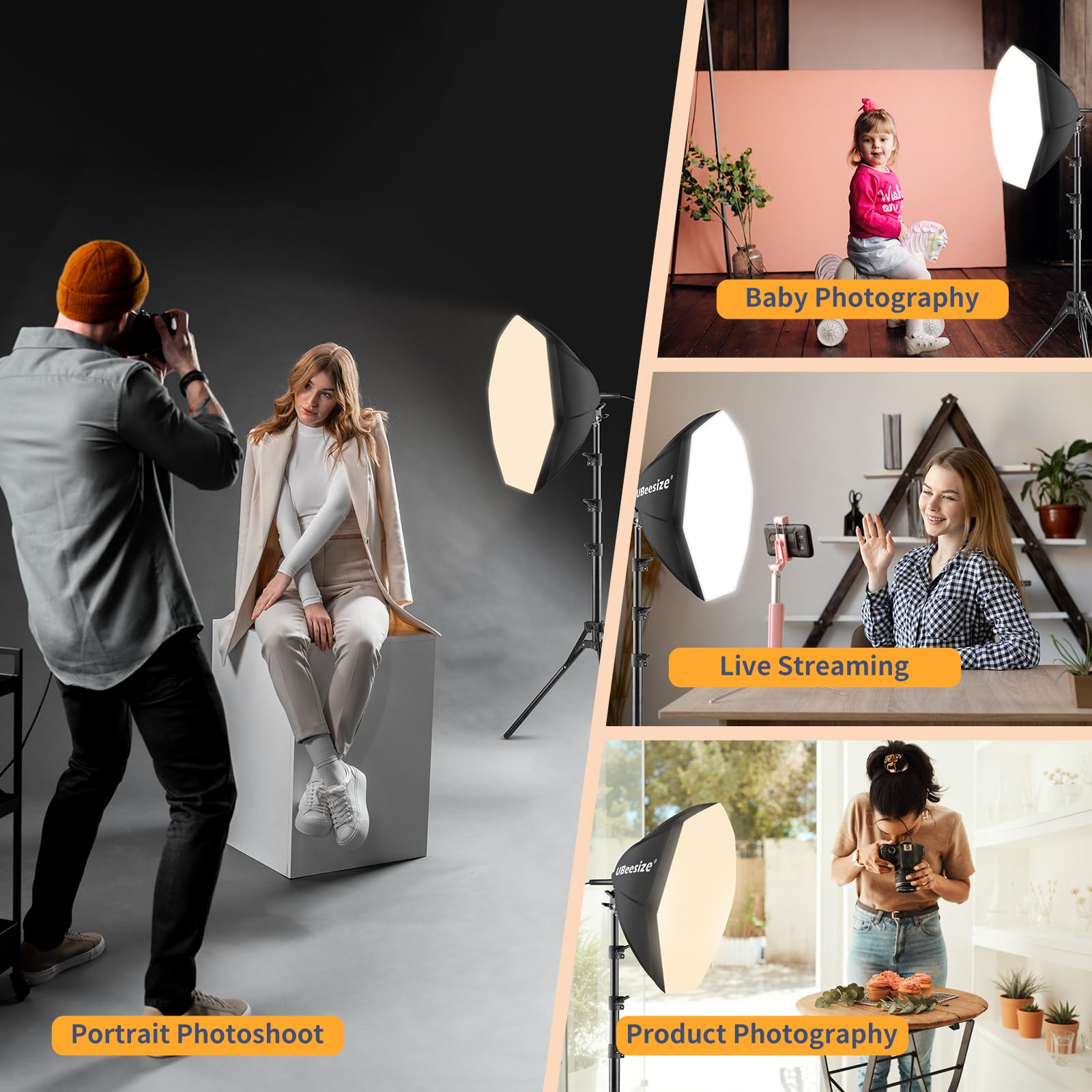 UBeesize Softbox Photography Lighting Kit, 20'' x 20'' Professional Softbox Lighting Kit with 85W 3000-7500K LED Bulbs, Studio Lights for Photography/Live Streaming/Video Recording