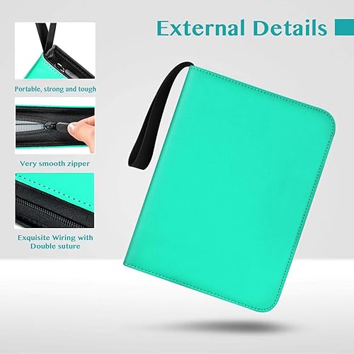 Miniatura 3 de TONESPAC Carpeta de 900 tarjetas verde azulado con 9 bolsillos, material de poliuretano duradero e impermeable, sin ácidos, adecuado para todos los