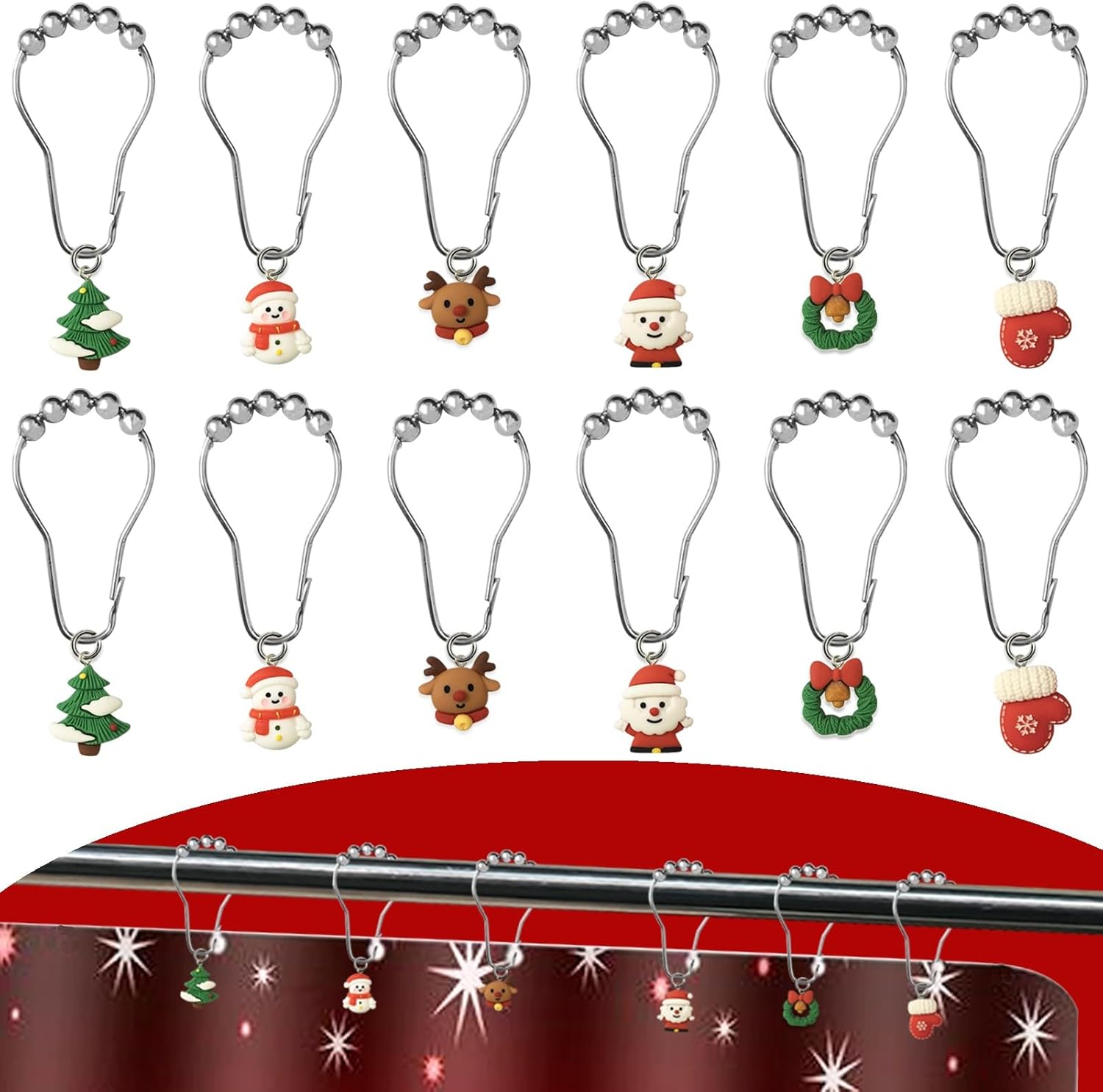 12PCS Christmas Shower Curtain Hooks Rustproof Stainless