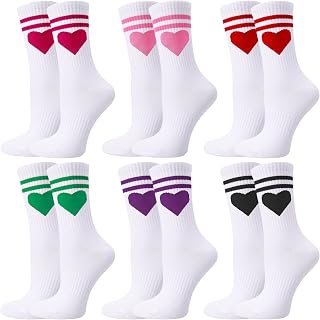 6 pares de calcetines de tenis de corazón para mujer, calcetines deportivos para mujer, 39-42, color blanco, con rayas en forma de corazón, calcetines de tenis deportivos con rayas