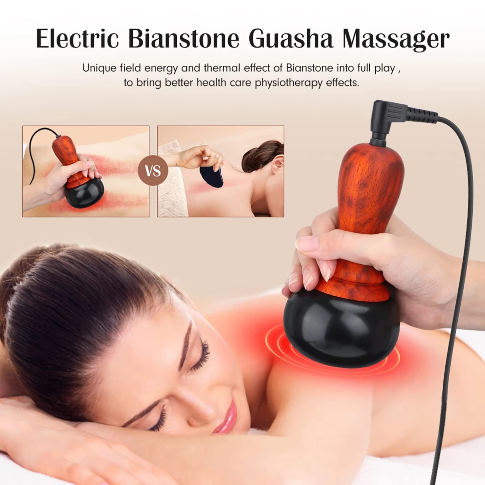 Juego de calentador eléctrico de piedras de masaje con herramientas GuaSha para relajación y alivio del dolor en el spa en el hogar