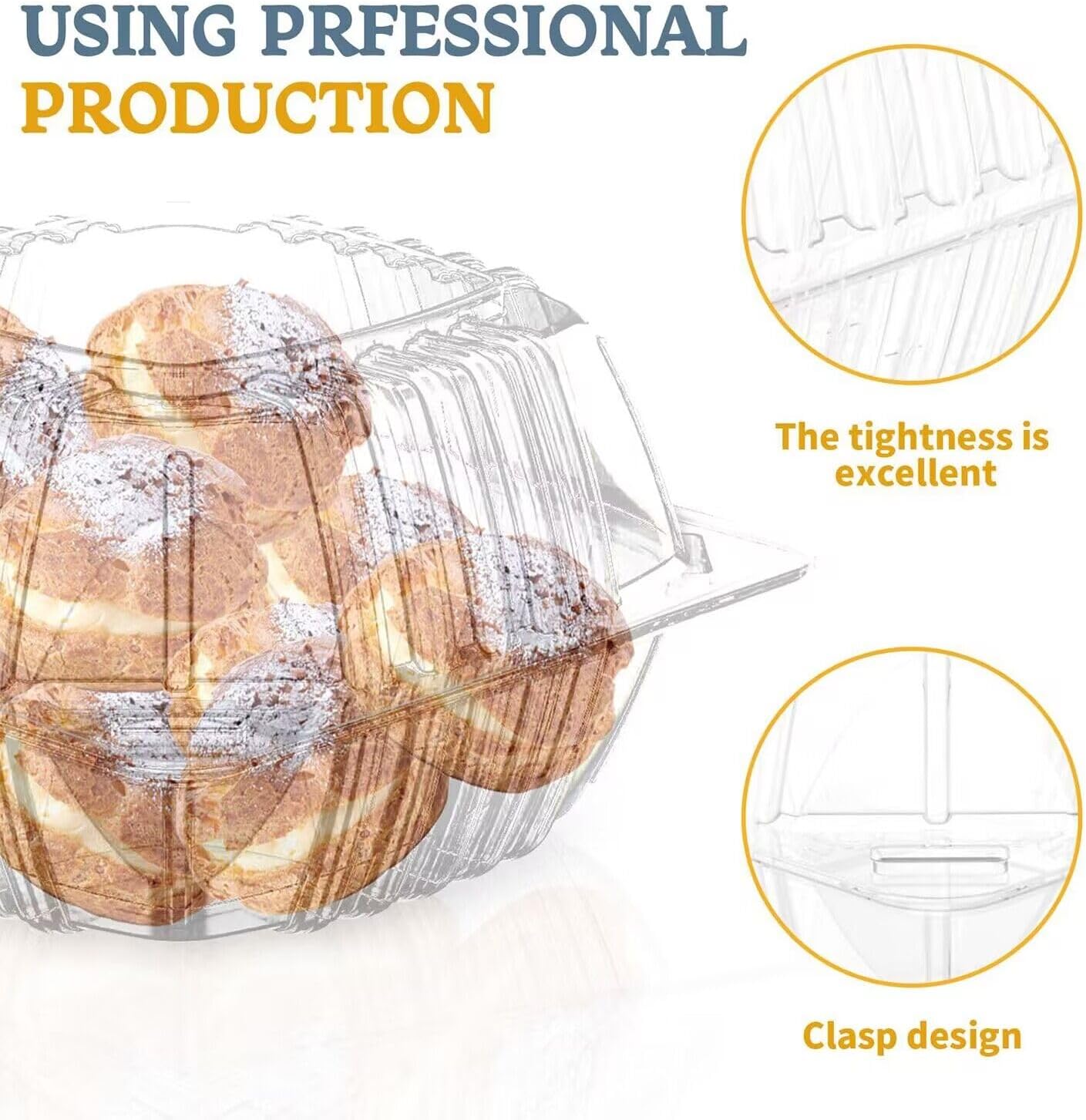 BallHull 100 Pcs Clear Thickening Plastic Hinged Take Out Containers Disposable Clamshell Food Cake Containers with Lids 5.8 x 5.8 x 3.2 inch for Dessert, Cakes, Cookies, Salads, Pasta, Sandwiches - Image 3