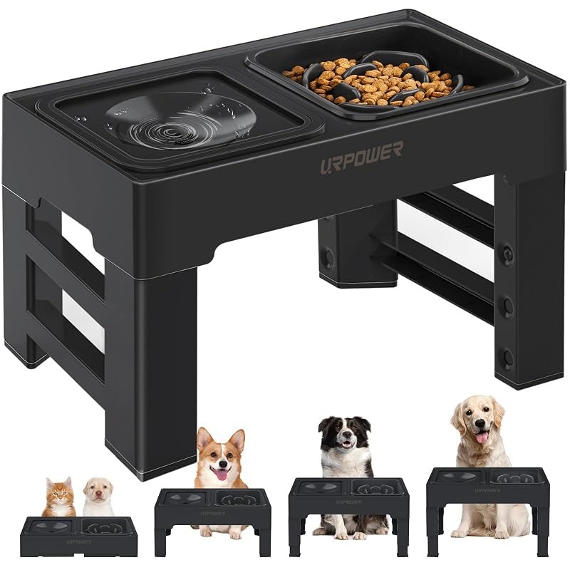 Comedouro Elevado Ajustável para Cães URPOWER com Alimentação Lenta e Bebedouro Antiderramamento