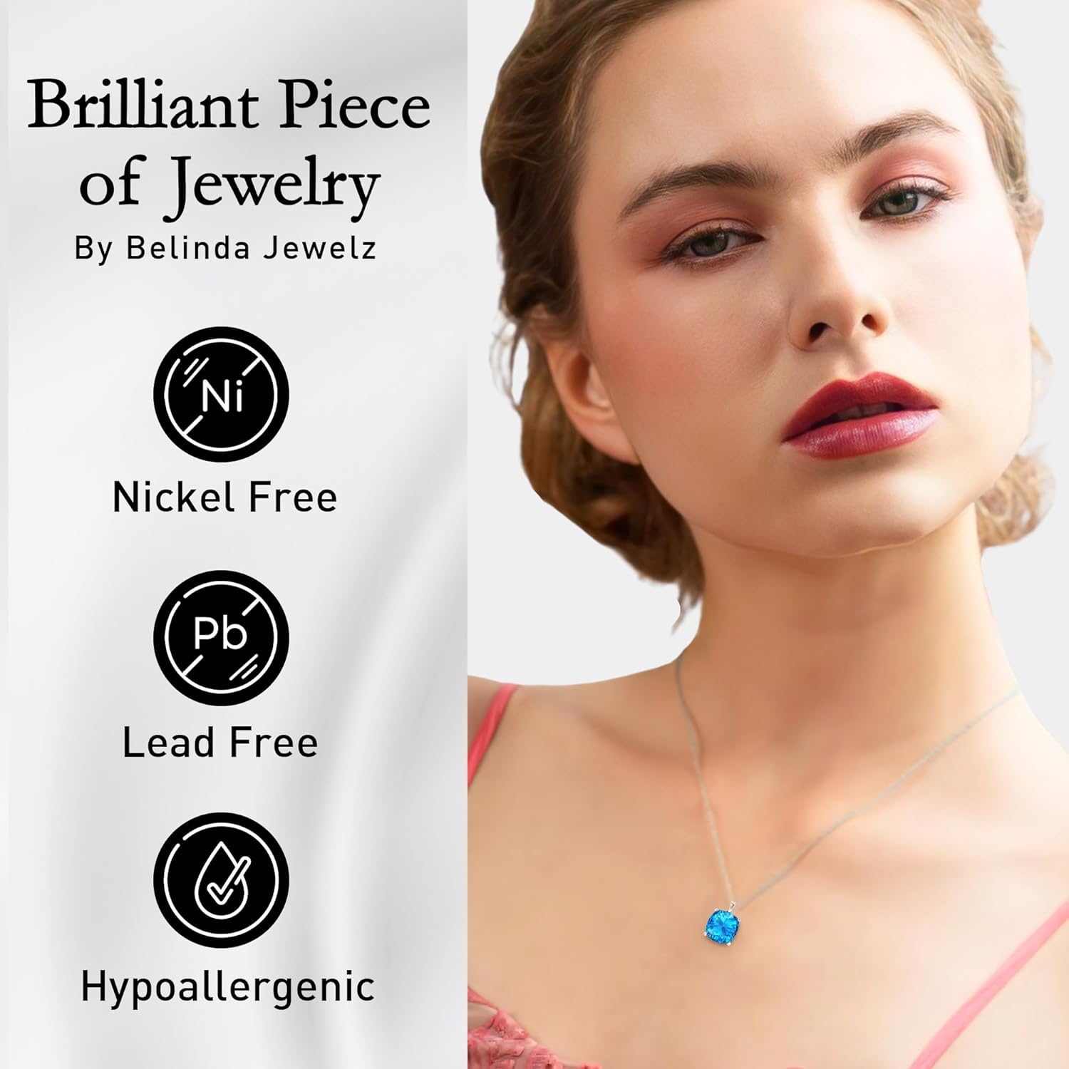 Women's 14k White Yellow Gold Necklace Birthstone Fine Jewelry Hanging Pendant Necklaces Sparkling Prong Sterling Silver Chain with Cushion Shape Gemstone Jewelry Gift - Image 5
