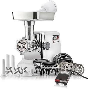 STX International Turboforce 3000 Series 6-in-1 Electric Meat Grinder | 3000W Max | 3-Speed | Foot Pedal | 5 Grinding Die | 3 Stainless Steel Blades | Sausage Stuffer | Kubbe Maker & More Included