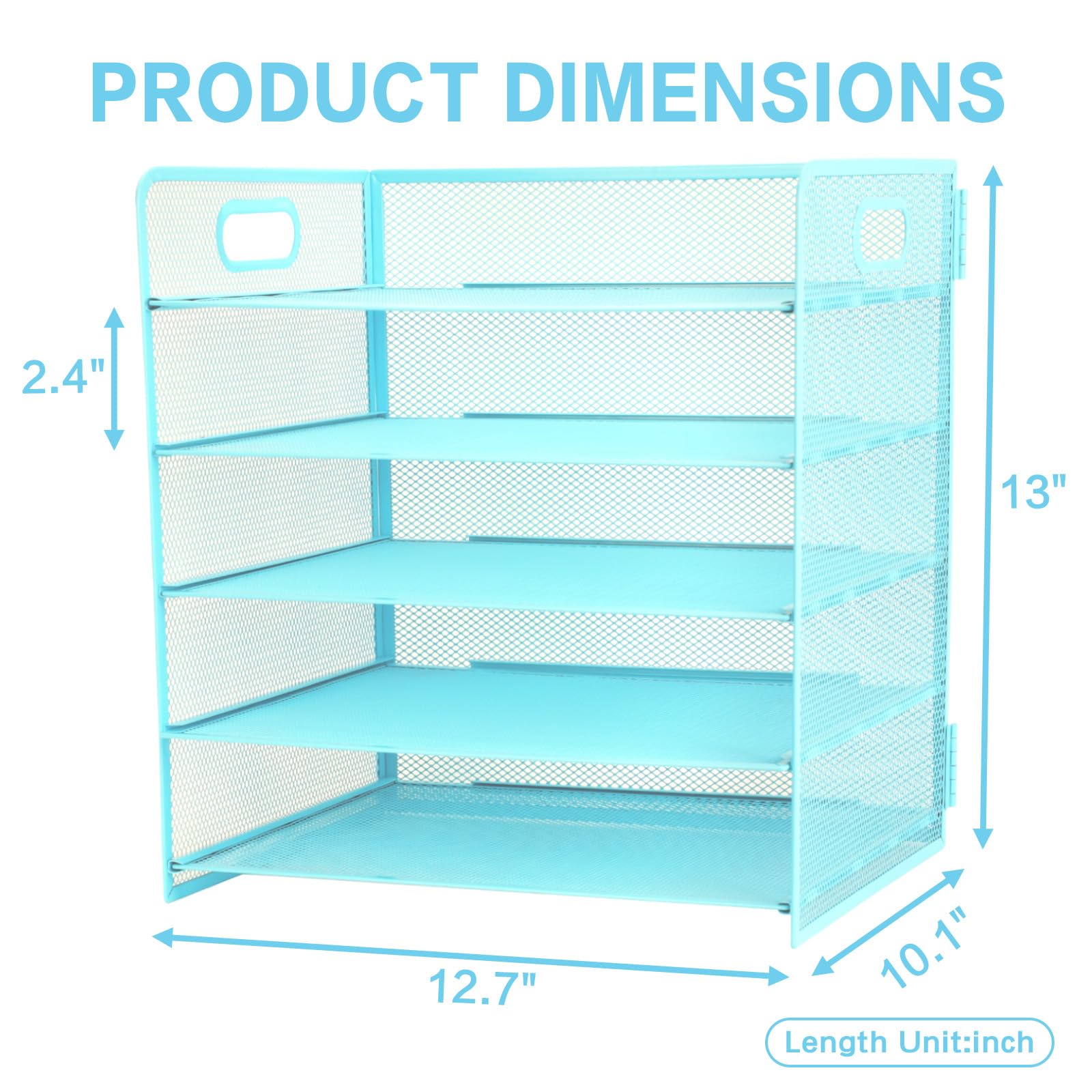 Organizador de papel de 5 niveles, bandeja de malla para cartas, revistas, archivos, almacenamiento para oficina, escuela, hogar, color azul