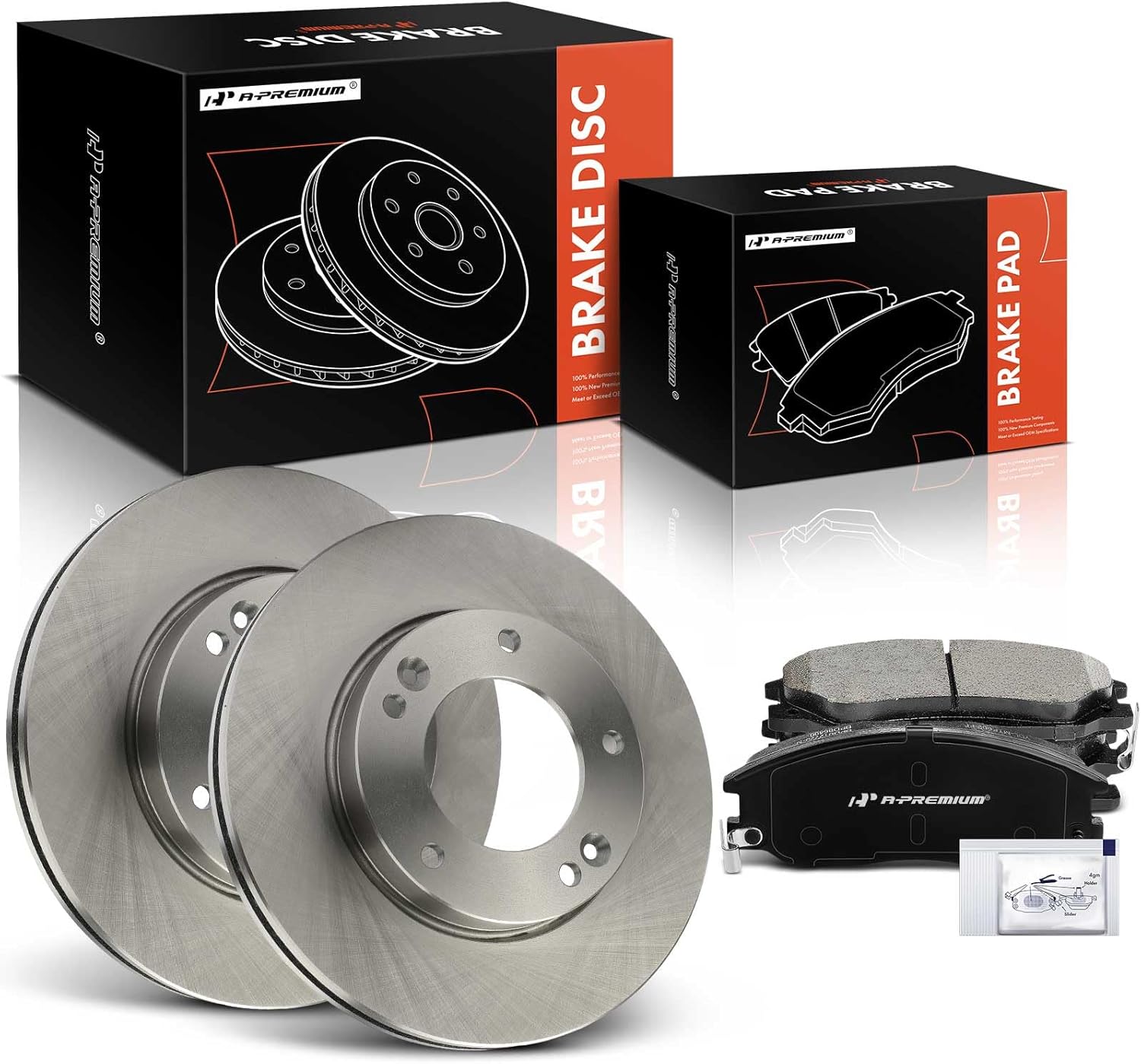 A-Premium 11.81 inch (300 mm) Front Vented Disc Brake Rotors + Ceramic Pads Kit Compatible with Select Kia Models - Sorento 2007 2008 2009, 6-PC Set