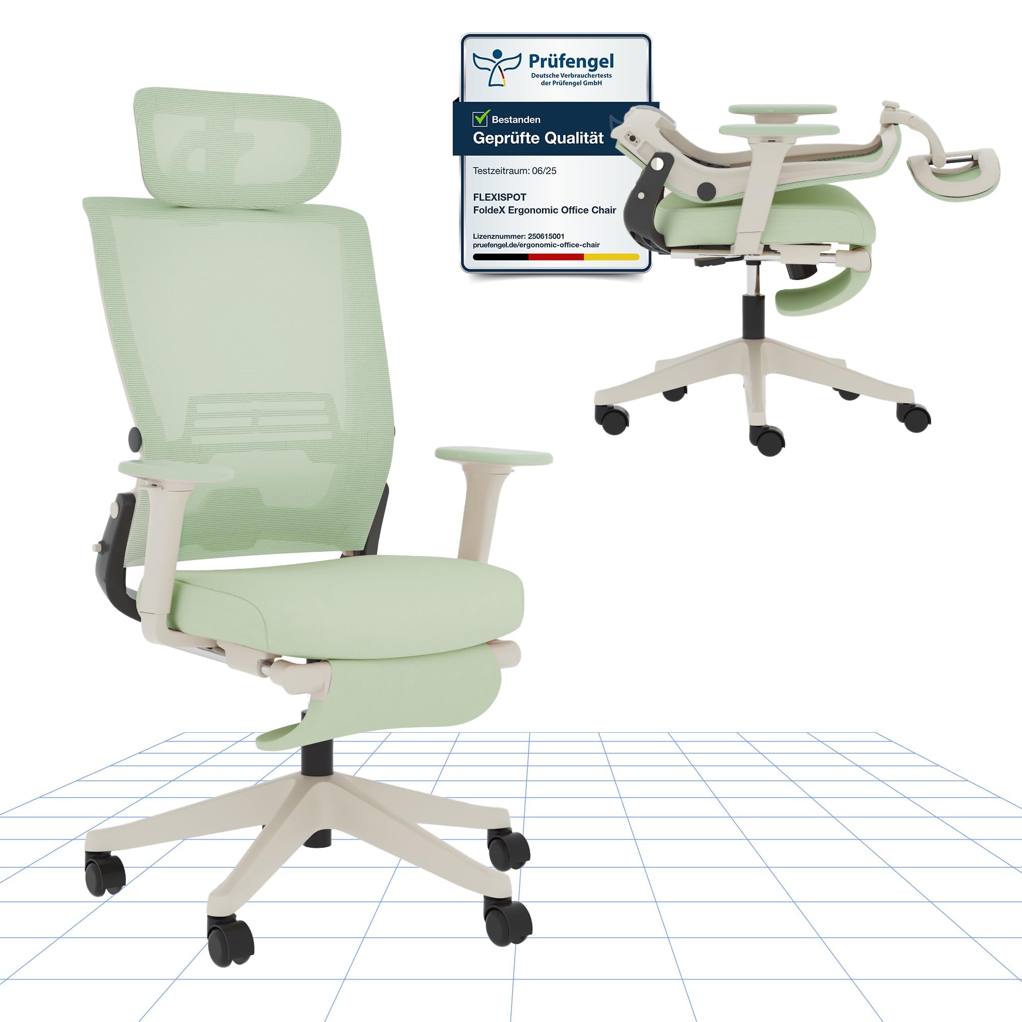 FLEXISPOT Ergonomischer Bürostuhl mit Klappbarer Rückenlehne mit Lendenwirbelstütze Verstellbare Armlehnen und Kopfstütze, Home Office Schreibtischstühle mit Fußstütze, Flora & Fauna Serie
