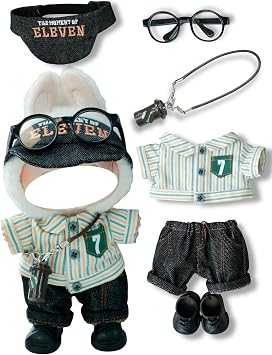 Clothes for 17cm Doll, 6 pcs Set Dolls Outfits Luxury Shirt Pants Hat Glasses Shoes Cosplay Coffee Accessories Fashion Stylish Adorable Dolls Clothes No Doll Convenience Store Green