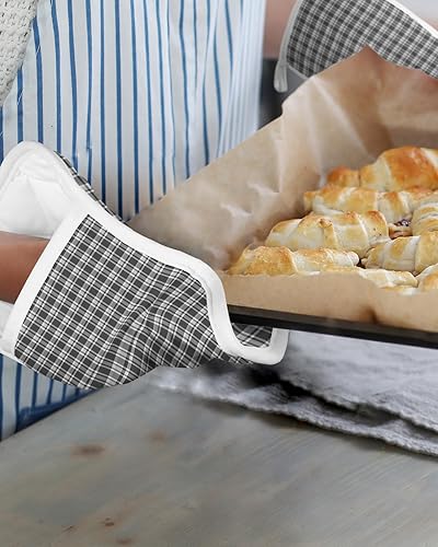 Miniatura 20 de Juego de 3 agarraderas de tela de toalla con bolsillo para cocina, antideslizante y aislante de calor, guantes de horno gruesos para hornear