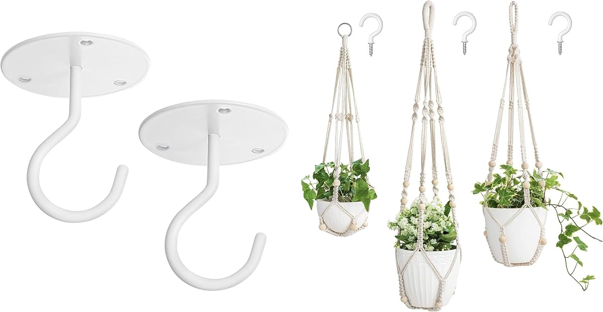 Mkono Paquete de 3 colgadores de macramé para plantas y ganchos de techo, diferentes tamaños para colgar macetas, soporte para macetas con cuentas, mediano, marfil