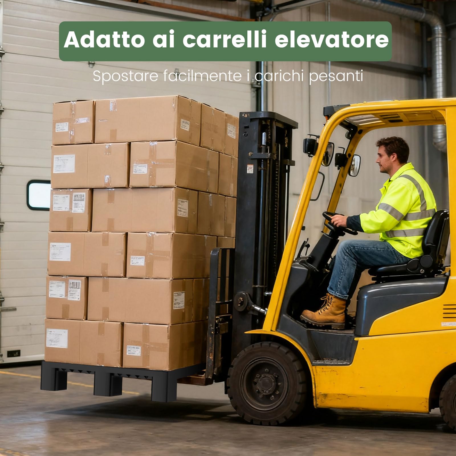 VigiFront Pallet in Plastica, 80x60x12cm, per Stoccaggio in Cantina, Antimuffa, Impermeabile, Facile Da Impilare, per Interno Ed Esterno, Supermercati e Magazzini