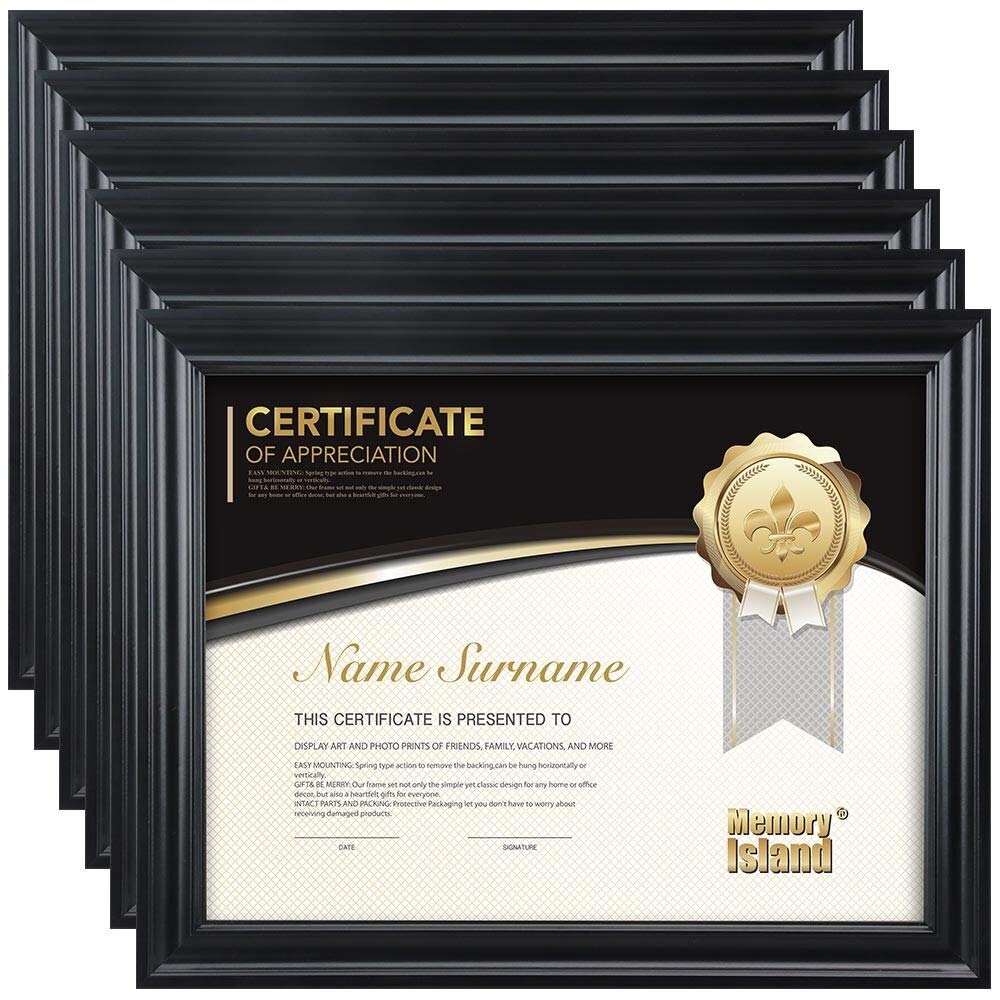 Memory Island Document Diploma Picture Frames 8.5x11 with 6x8 and 5x7 Mat,6 Pack of Certificate Fram