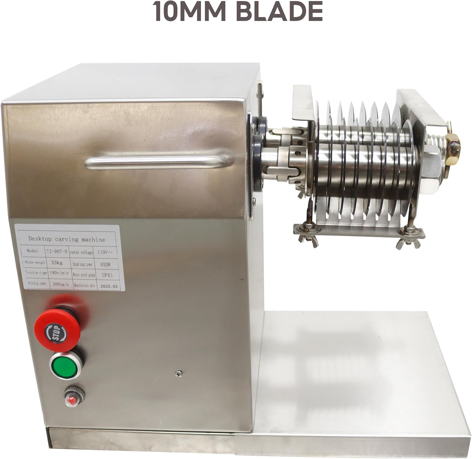TECHTONGDA Commercial Electric Meat Cutter with 10mm Stainless Steel Blade, Slices, Dices & Shreds 440lbs/Hour Model TJ90T-B
