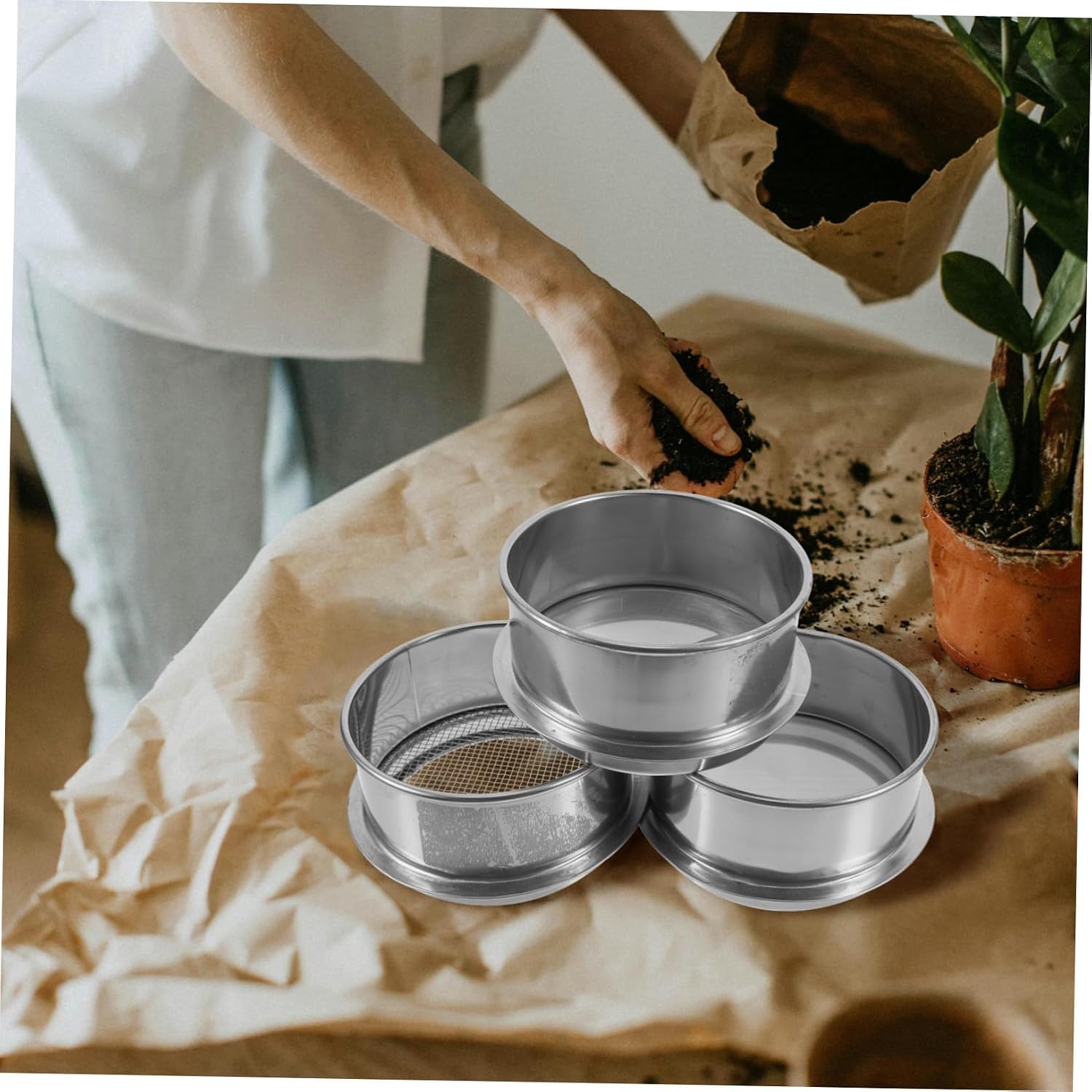 LIFKOME 3pcs Stainless Steel Fine Mesh Sieve Mesh for Lab Powder Separation Soil Sifting Kitchen Screening