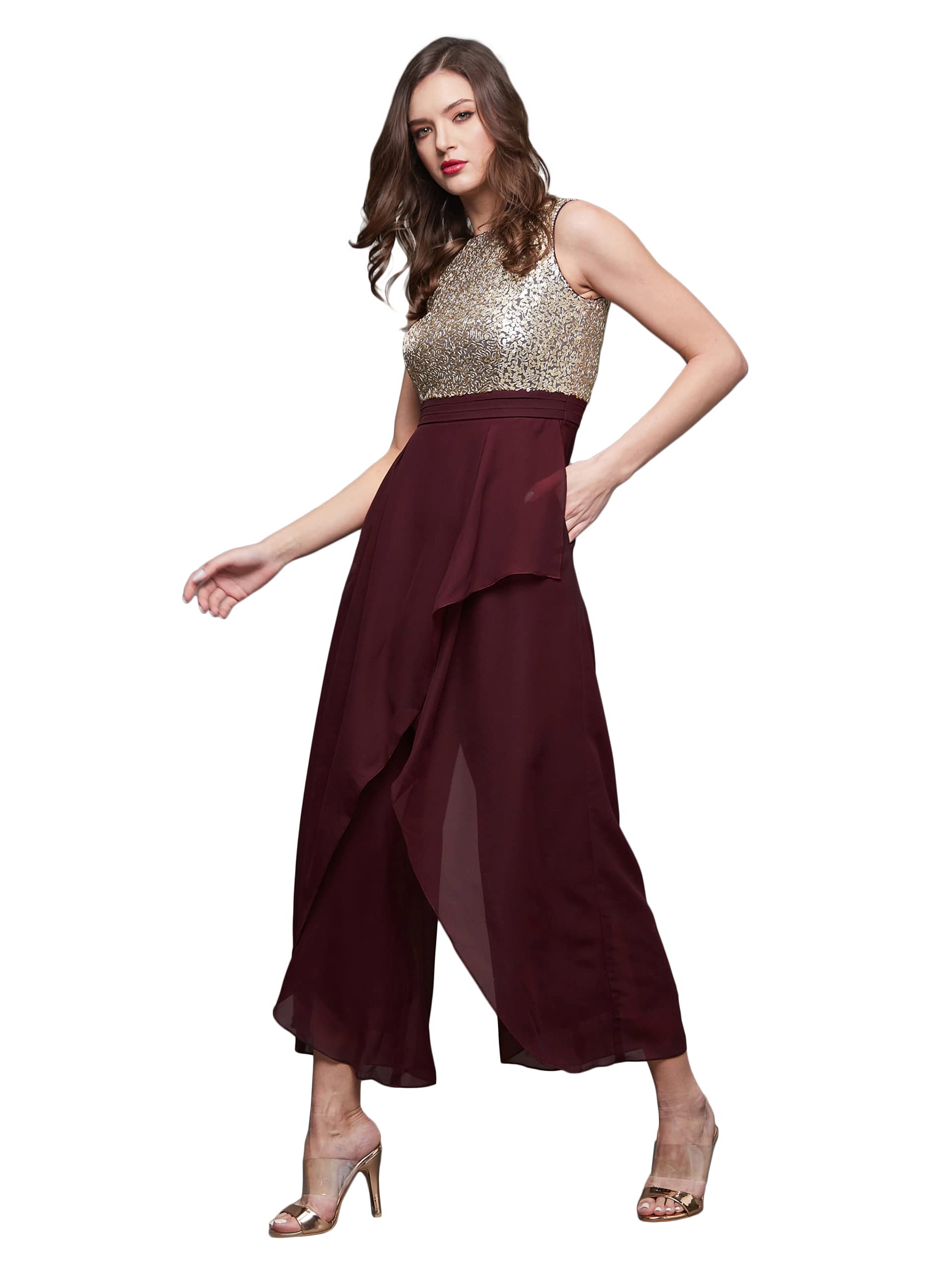 miss chase Women's Off-White Solid Relaxed Fit Round Neck Sleeveless Regular Length Jumpsuit-picture-35